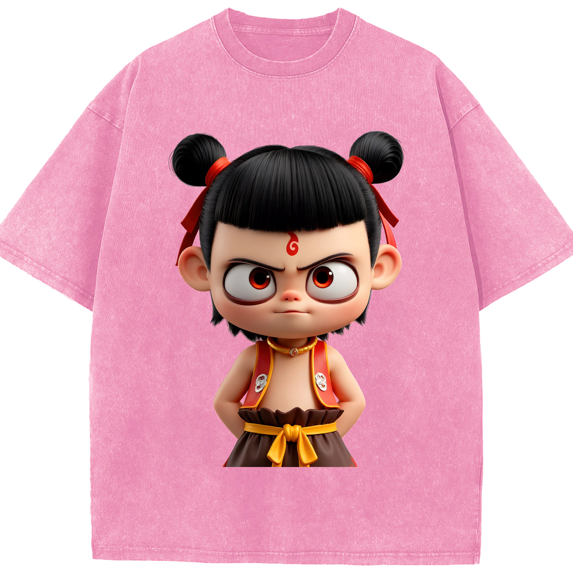 （画像用） Ne Zha 2 ナタ 魔童の大暴れ 綿100% ヴィンテージ風 半袖Tシャツ（フロントプリント）